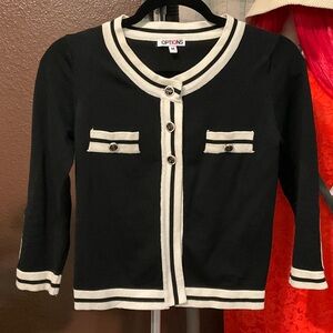 Black and White Contrast Trim Cardigan Sweater